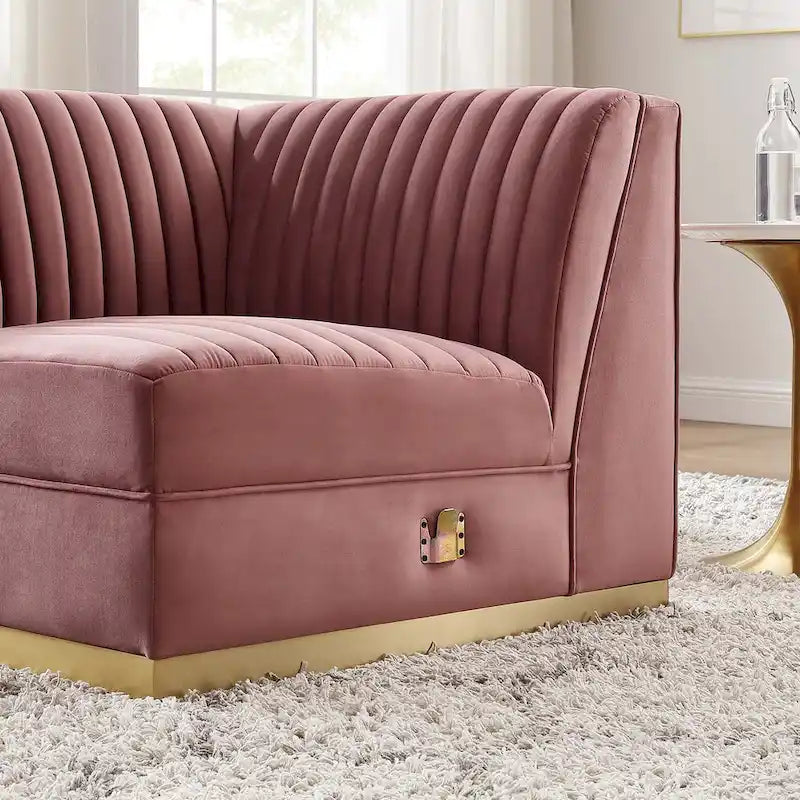 Poltrona angolare componibile trapuntata in velluto, 1 posto, grigio/rosa cipria/blu navy