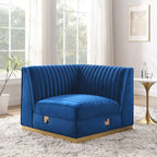 Poltrona angolare componibile trapuntata in velluto, 1 posto, grigio/rosa cipria/blu navy