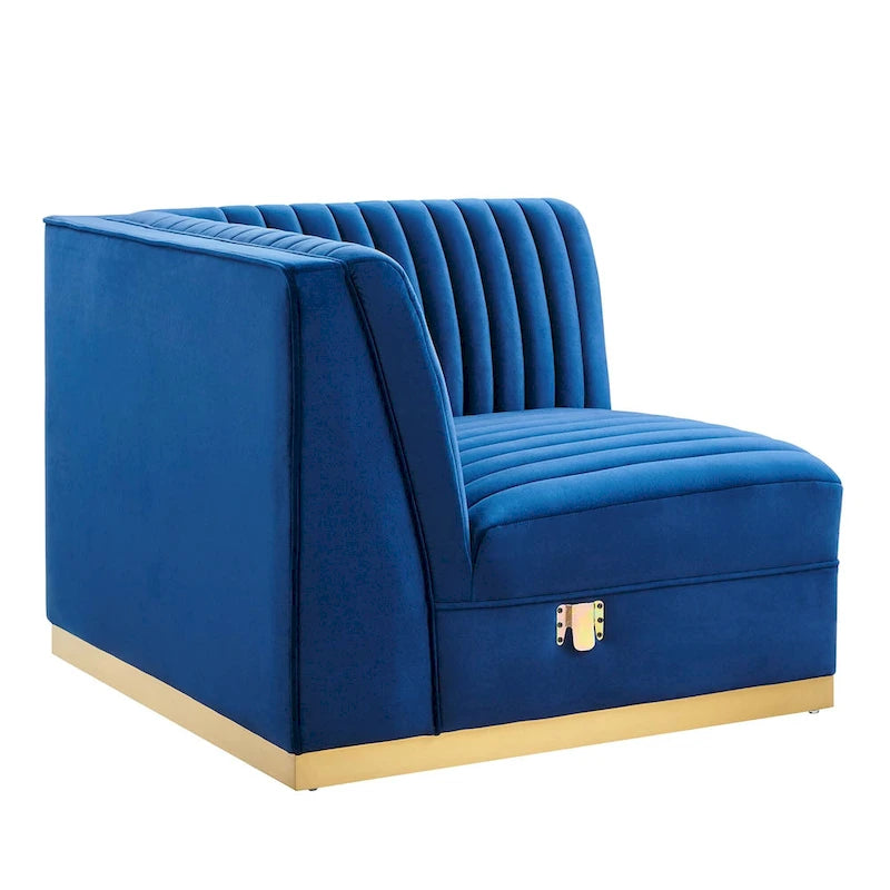 Poltrona angolare componibile trapuntata in velluto, 1 posto, grigio/rosa cipria/blu navy