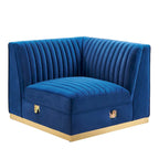 Poltrona angolare componibile trapuntata in velluto, 1 posto, grigio/rosa cipria/blu navy