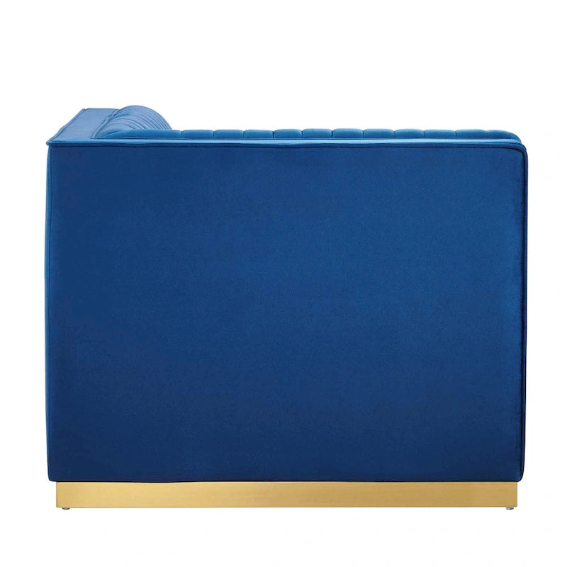 Poltrona angolare componibile trapuntata in velluto, 1 posto, grigio/rosa cipria/blu navy