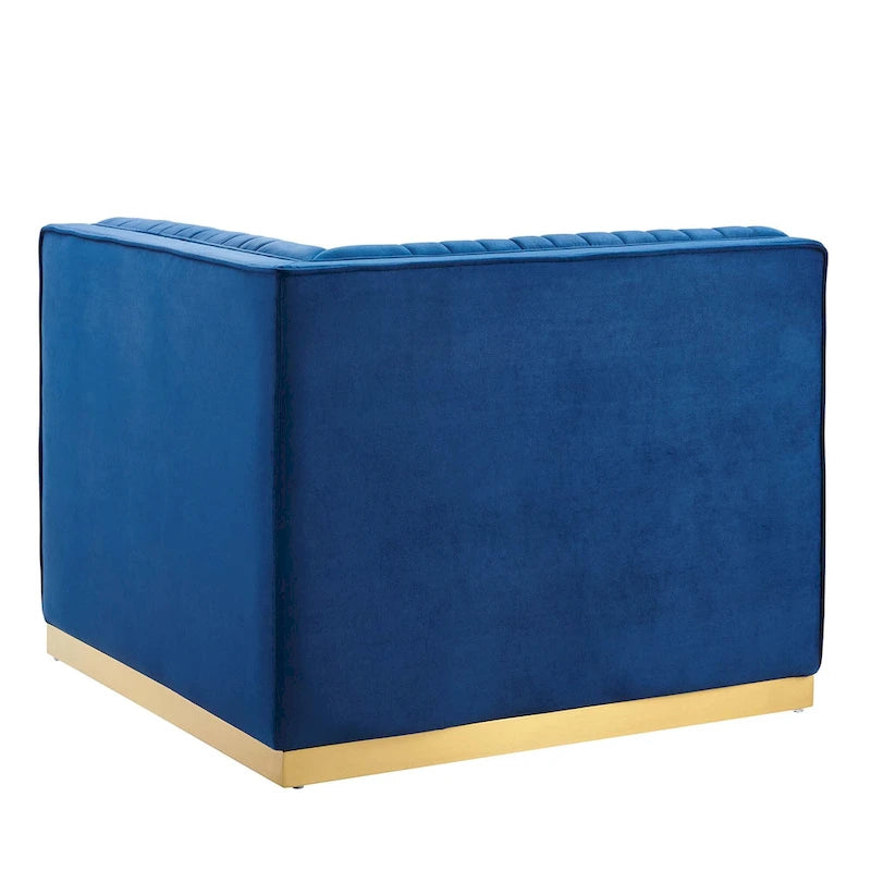 Poltrona angolare componibile trapuntata in velluto, 1 posto, grigio/rosa cipria/blu navy