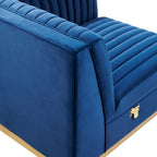 Poltrona angolare componibile trapuntata in velluto, 1 posto, grigio/rosa cipria/blu navy