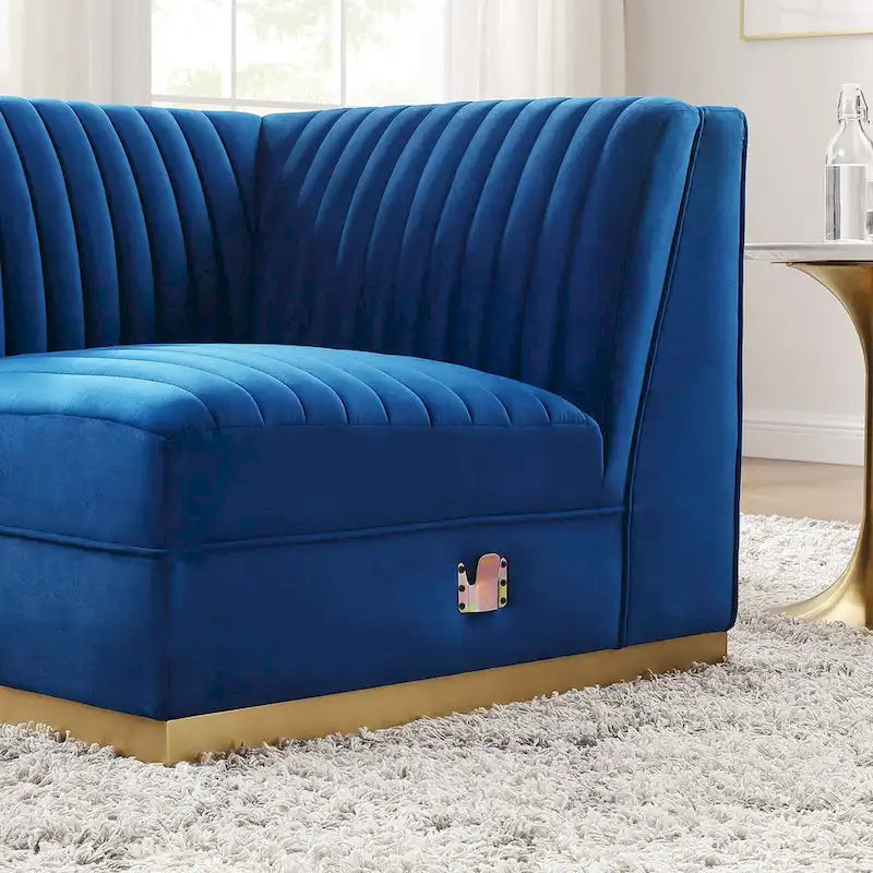 Poltrona angolare componibile trapuntata in velluto, 1 posto, grigio/rosa cipria/blu navy