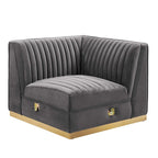 Poltrona angolare componibile trapuntata in velluto, 1 posto, grigio/rosa cipria/blu navy