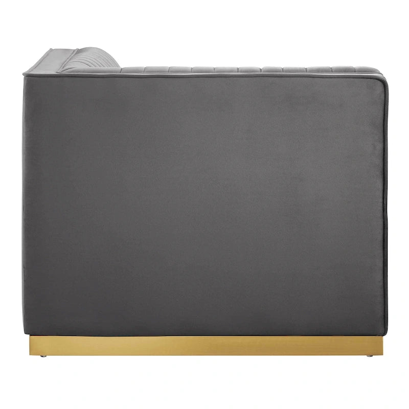Poltrona angolare componibile trapuntata in velluto, 1 posto, grigio/rosa cipria/blu navy