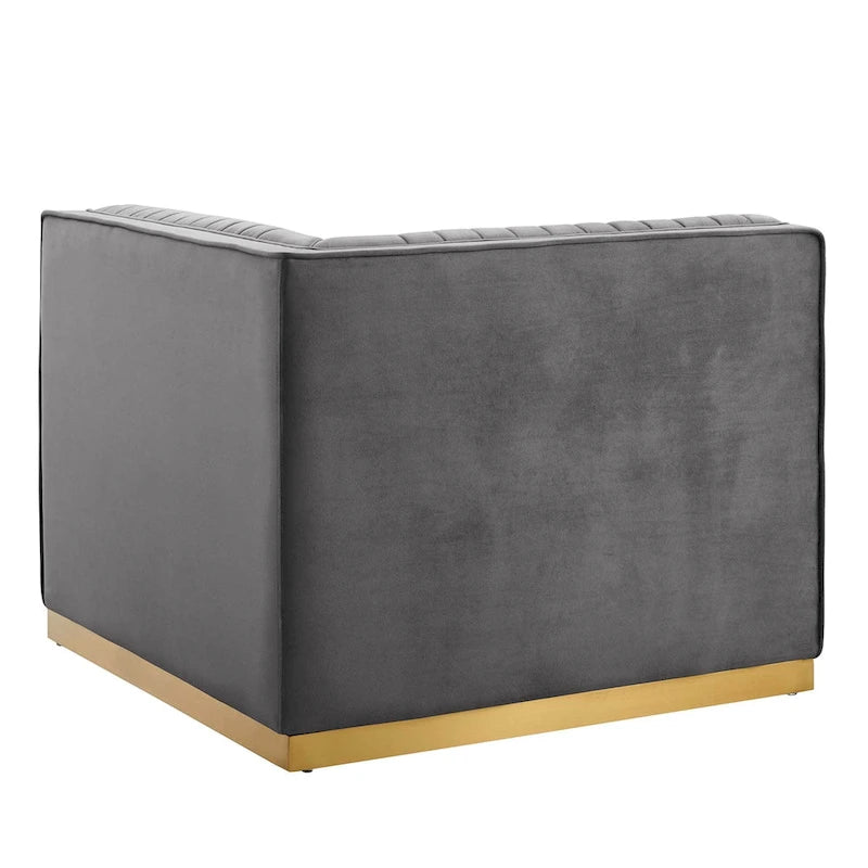 Poltrona angolare componibile trapuntata in velluto, 1 posto, grigio/rosa cipria/blu navy