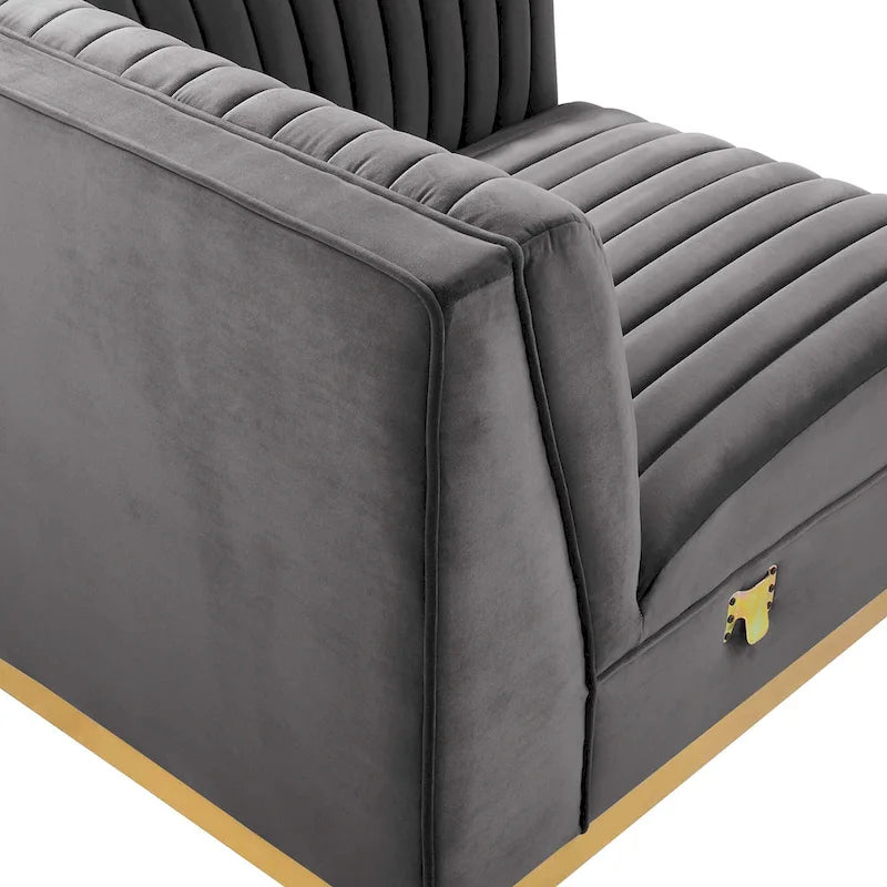 Poltrona angolare componibile trapuntata in velluto, 1 posto, grigio/rosa cipria/blu navy