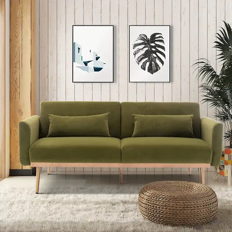 Divanetto Letto Trasformabile in Velluto Beige / Verde / Rosa – 2 Posti