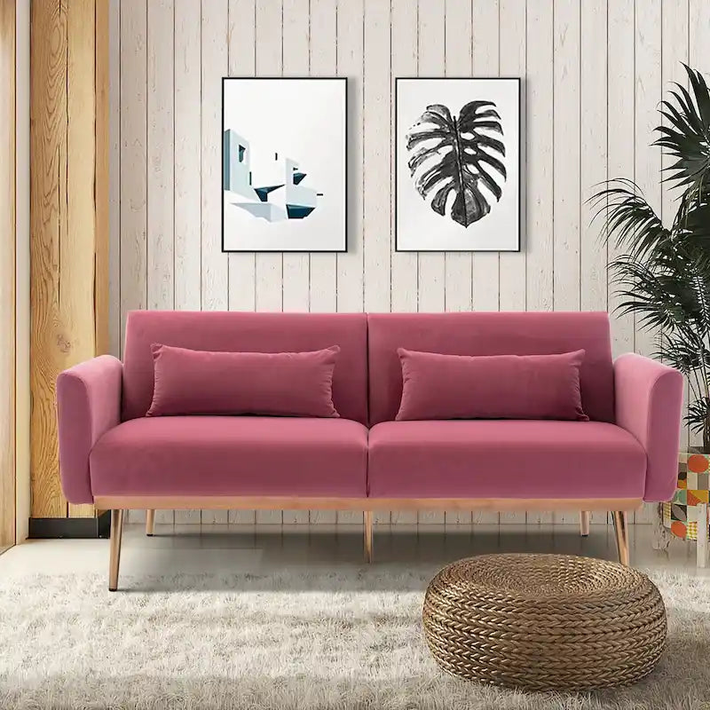 Divanetto Letto Trasformabile in Velluto Beige / Verde / Rosa – 2 Posti