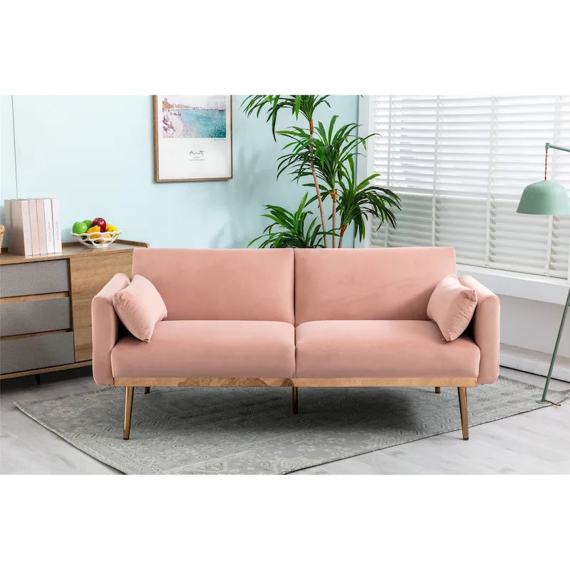 Divanetto Letto Trasformabile in Velluto Beige / Verde / Rosa – 2 Posti