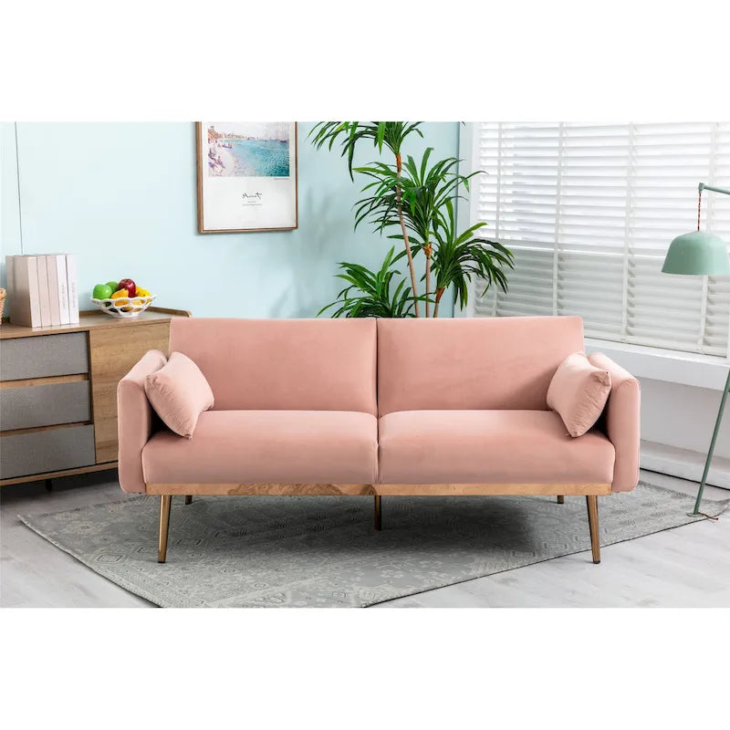 Divanetto Letto Trasformabile in Velluto Beige / Verde / Rosa – 2 Posti