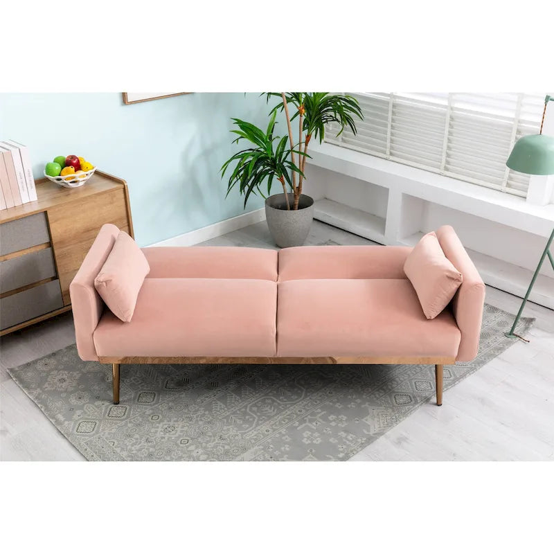 Divanetto Letto Trasformabile in Velluto Beige / Verde / Rosa – 2 Posti
