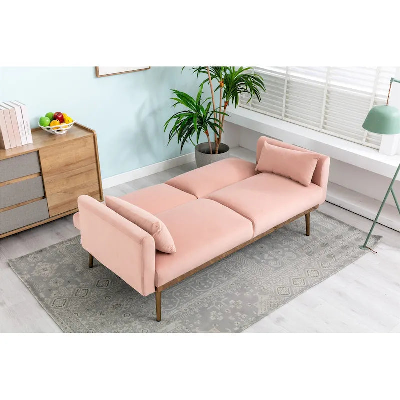 Divanetto Letto Trasformabile in Velluto Beige / Verde / Rosa – 2 Posti