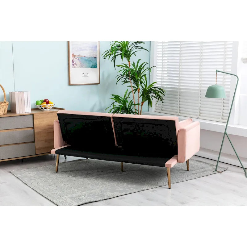 Divanetto Letto Trasformabile in Velluto Beige / Verde / Rosa – 2 Posti