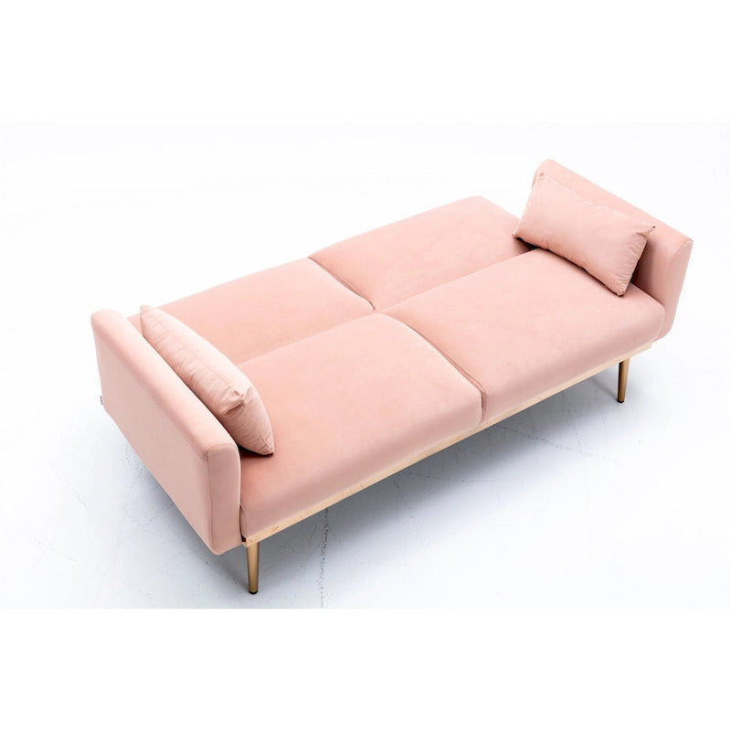 Divanetto Letto Trasformabile in Velluto Beige / Verde / Rosa – 2 Posti