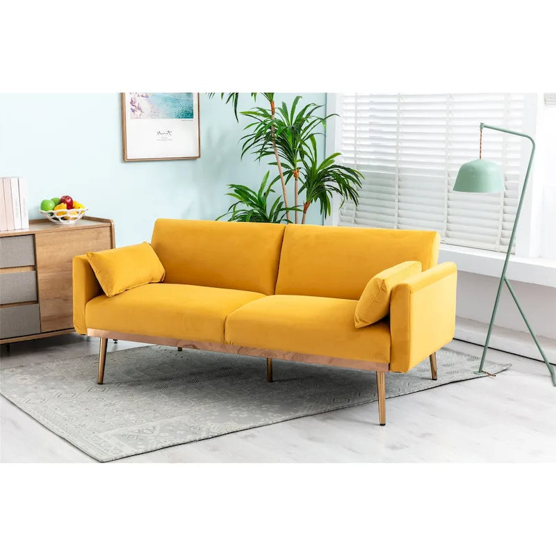 Divanetto Letto Trasformabile in Velluto Beige / Verde / Rosa – 2 Posti