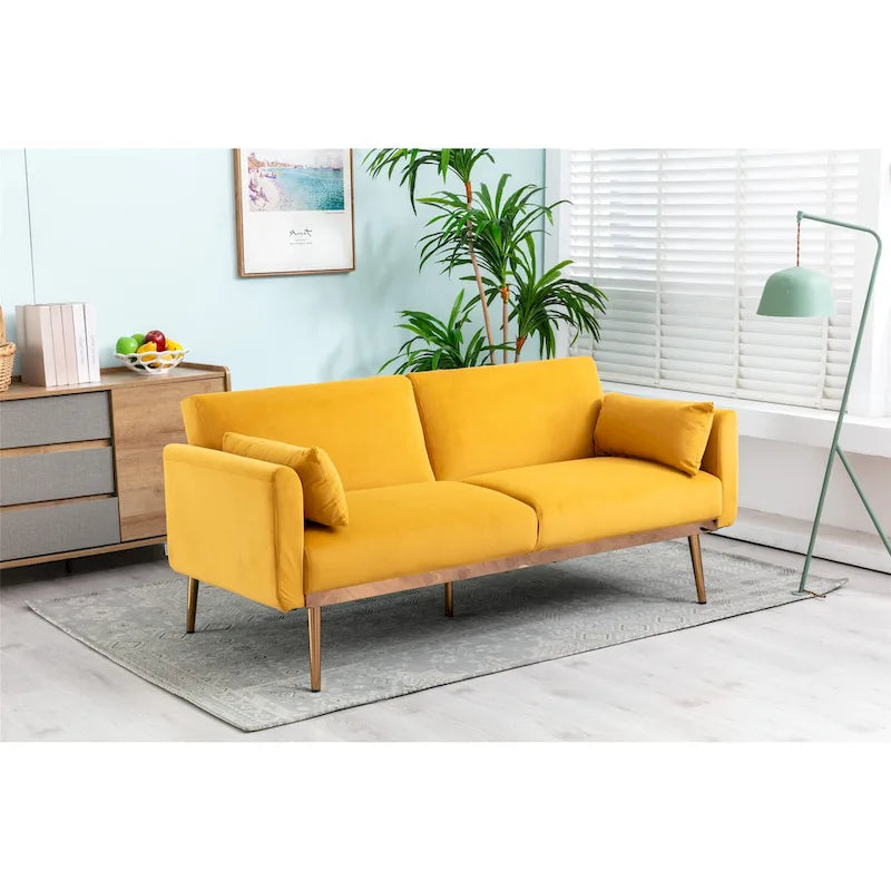 Divanetto Letto Trasformabile in Velluto Beige / Verde / Rosa – 2 Posti