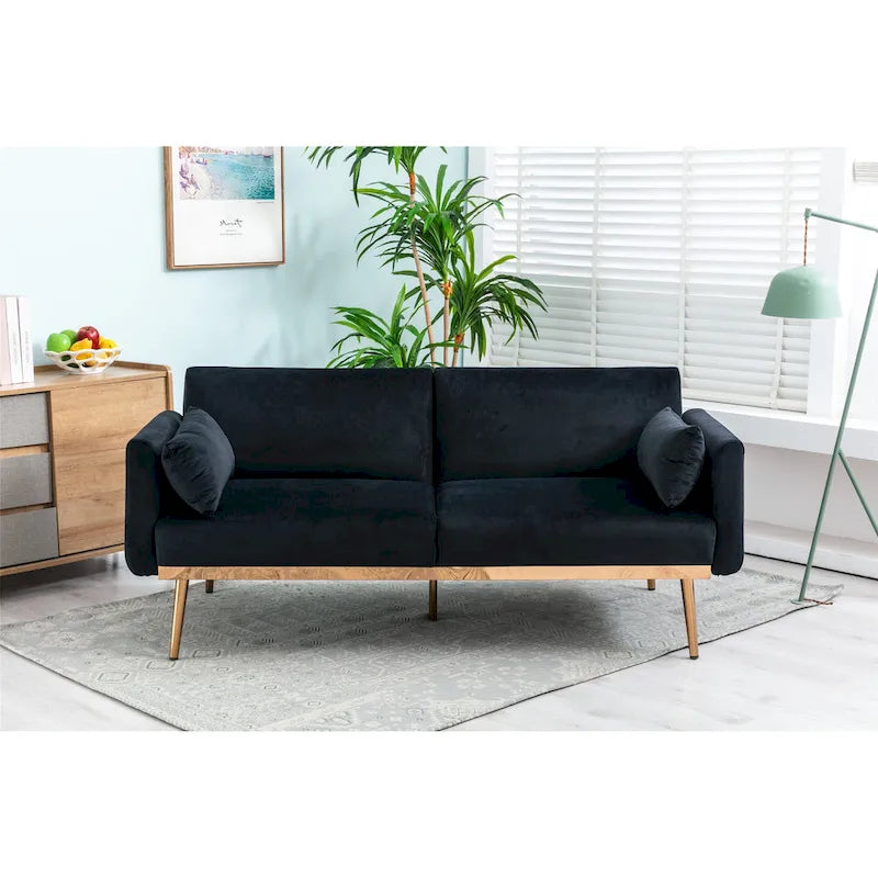 Divanetto Letto Trasformabile in Velluto Beige / Verde / Rosa – 2 Posti