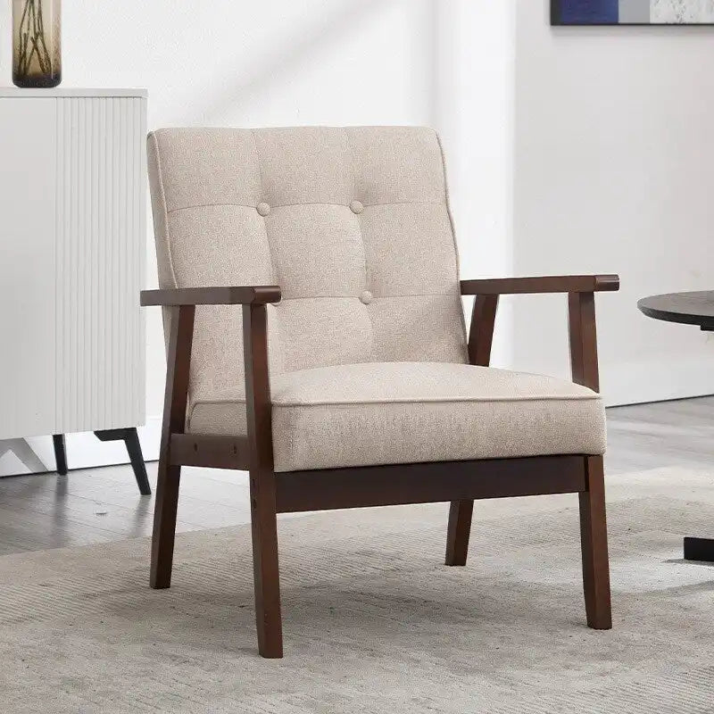 Poltrona accent in pelle PU bianca e marrone, stile Mid-Century, seduta singola