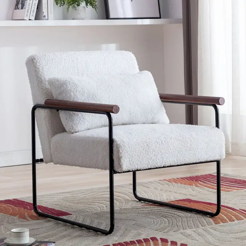 Poltrona accent in pelle PU bianca e marrone, stile Mid-Century, seduta singola