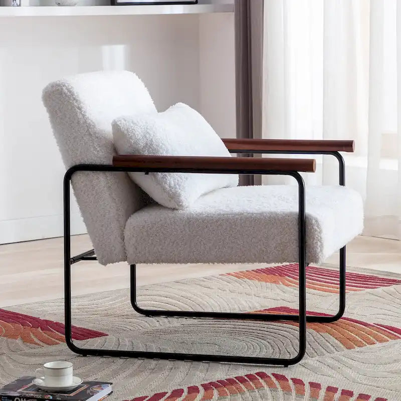 Poltrona accent in pelle PU bianca e marrone, stile Mid-Century, seduta singola