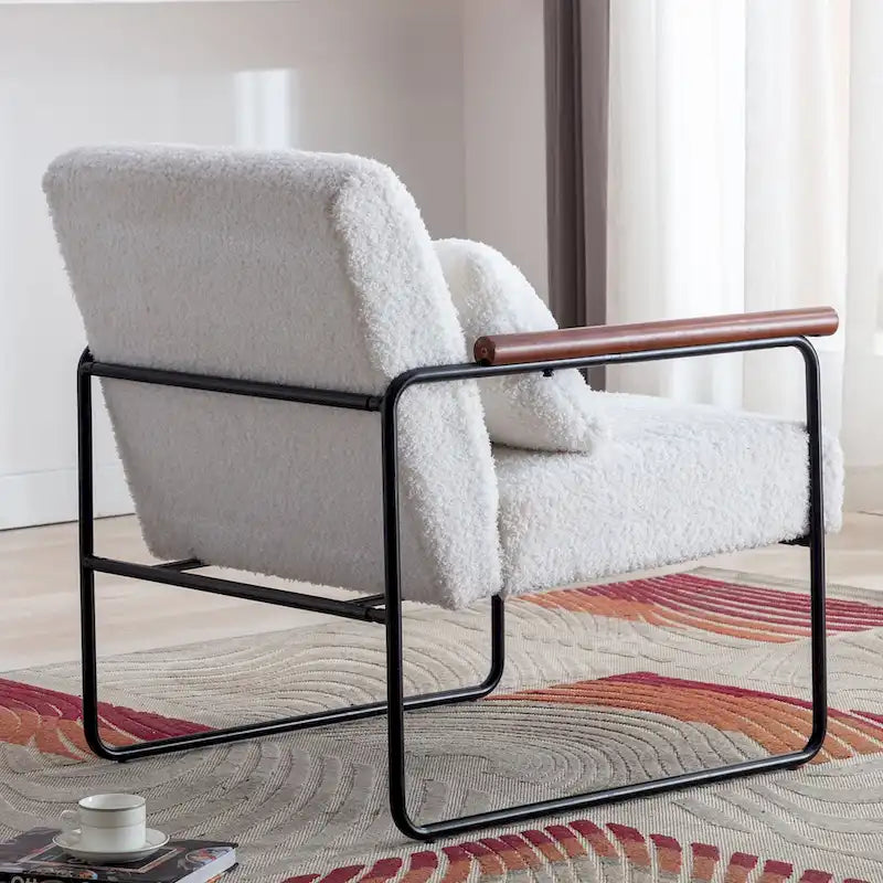 Poltrona accent in pelle PU bianca e marrone, stile Mid-Century, seduta singola