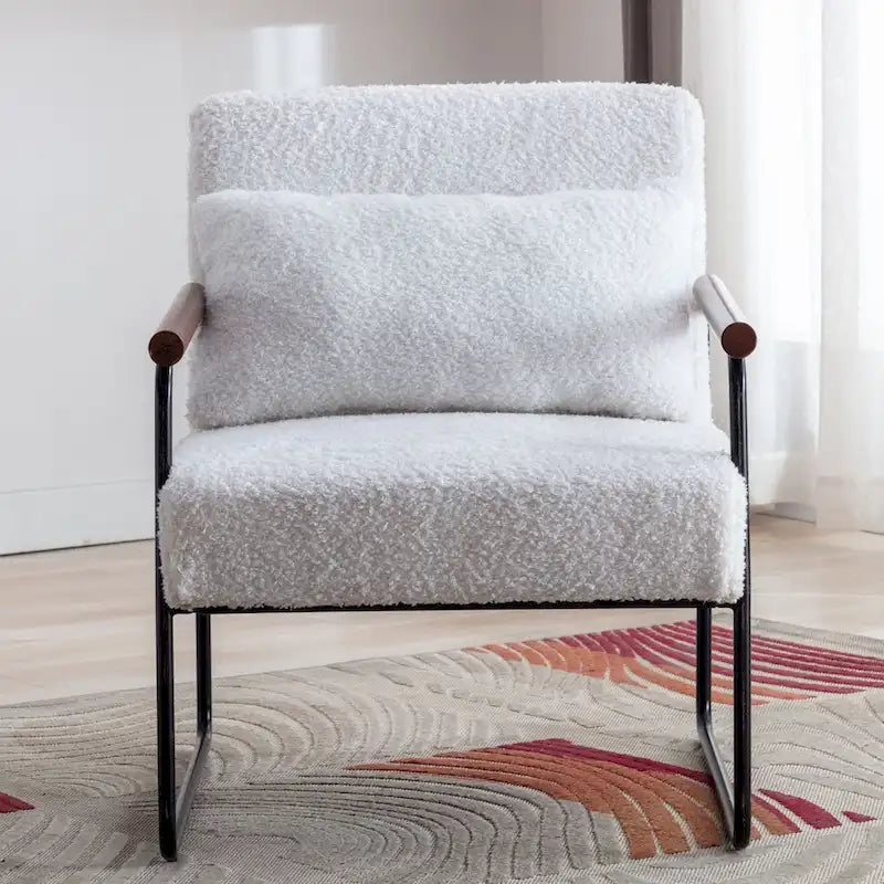 Poltrona accent in pelle PU bianca e marrone, stile Mid-Century, seduta singola