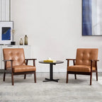 Poltrona accent in pelle PU bianca e marrone, stile Mid-Century, seduta singola