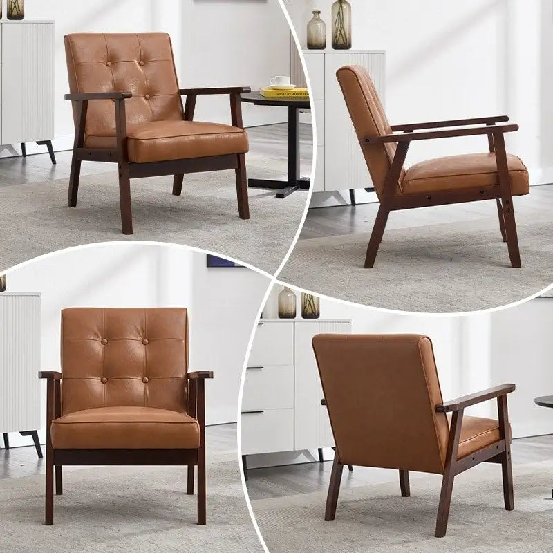 Poltrona accent in pelle PU bianca e marrone, stile Mid-Century, seduta singola