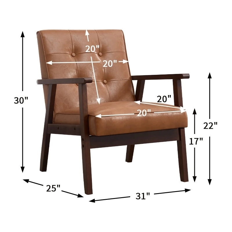 Poltrona accent in pelle PU bianca e marrone, stile Mid-Century, seduta singola