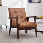 Poltrona accent in pelle PU bianca e marrone, stile Mid-Century, seduta singola