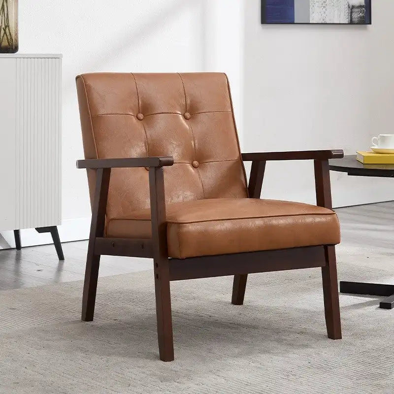 Poltrona accent in pelle PU bianca e marrone, stile Mid-Century, seduta singola