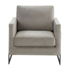 Poltroncina d'appoggio in Velluto Grigio Chiaro, Seduta Singola, Gambe in Acciaio Nero