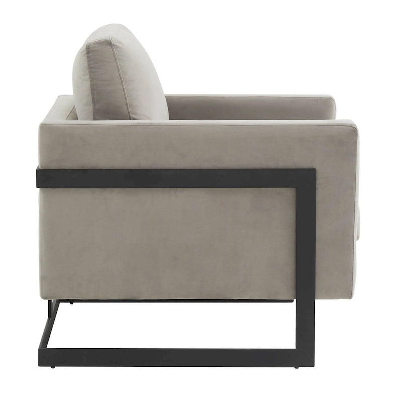 Poltroncina d'appoggio in Velluto Grigio Chiaro, Seduta Singola, Gambe in Acciaio Nero