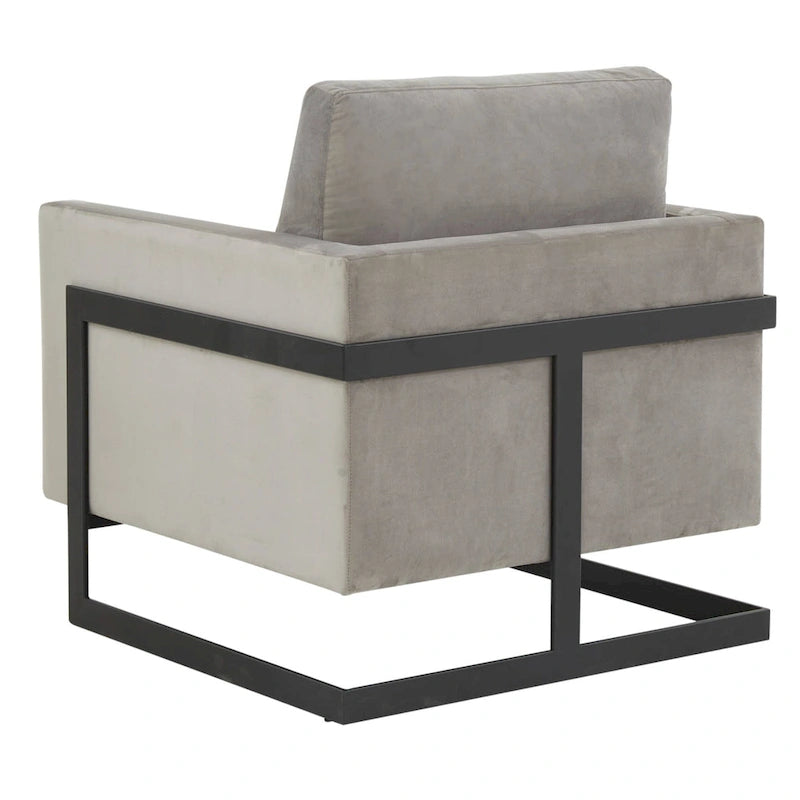 Poltroncina d'appoggio in Velluto Grigio Chiaro, Seduta Singola, Gambe in Acciaio Nero