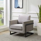 Poltroncina d'appoggio in Velluto Grigio Chiaro, Seduta Singola, Gambe in Acciaio Nero