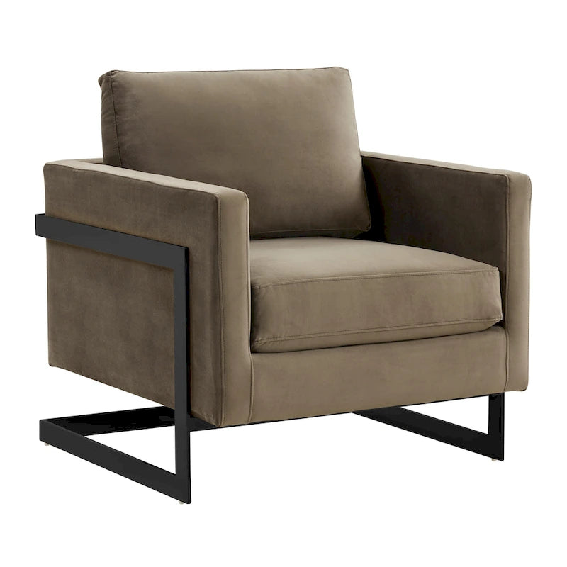 Poltroncina d'appoggio in Velluto Grigio Chiaro, Seduta Singola, Gambe in Acciaio Nero
