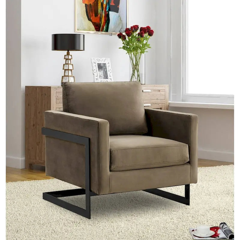Poltroncina d'appoggio in Velluto Grigio Chiaro, Seduta Singola, Gambe in Acciaio Nero