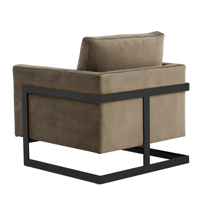 Poltroncina d'appoggio in Velluto Grigio Chiaro, Seduta Singola, Gambe in Acciaio Nero