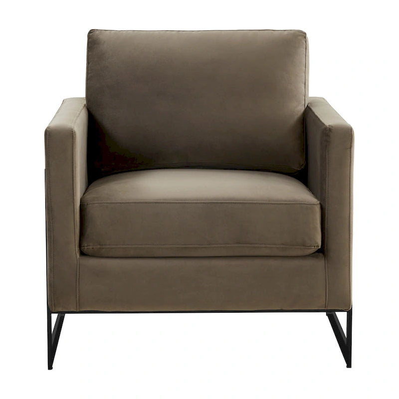 Poltroncina d'appoggio in Velluto Grigio Chiaro, Seduta Singola, Gambe in Acciaio Nero