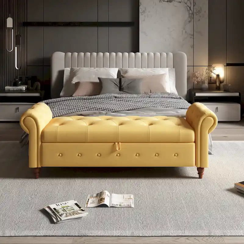 Panca Contenitore Ottomana Trapuntata con Braccioli Arrotondati – 7 Colori, 1 Posto
