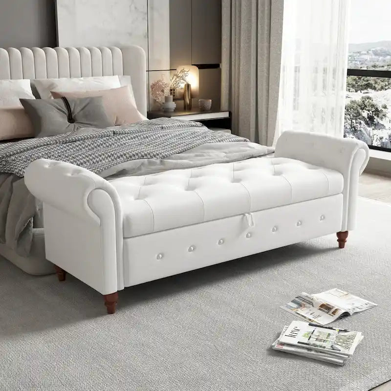 Panca Contenitore Ottomana Trapuntata con Braccioli Arrotondati – 7 Colori, 1 Posto