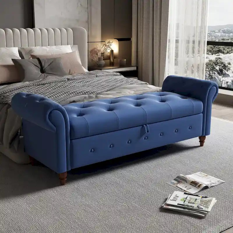 Panca Contenitore Ottomana Trapuntata con Braccioli Arrotondati – 7 Colori, 1 Posto