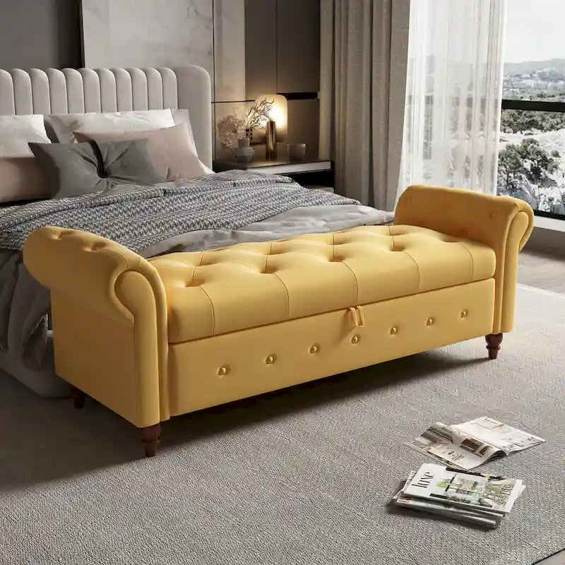 Panca Contenitore Ottomana Trapuntata con Braccioli Arrotondati – 7 Colori, 1 Posto