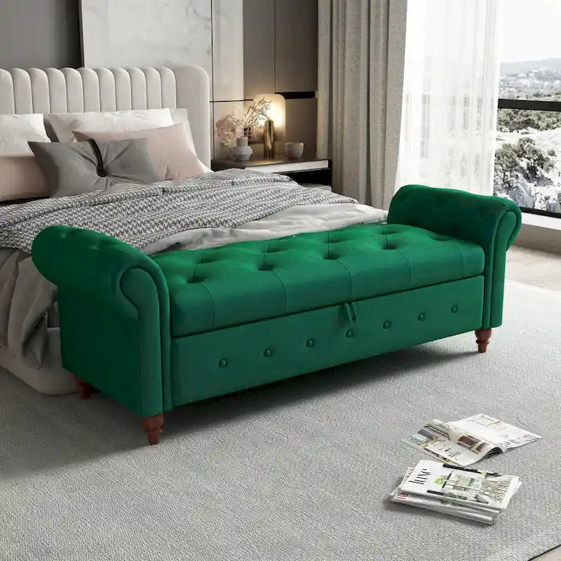 Panca Contenitore Ottomana Trapuntata con Braccioli Arrotondati – 7 Colori, 1 Posto