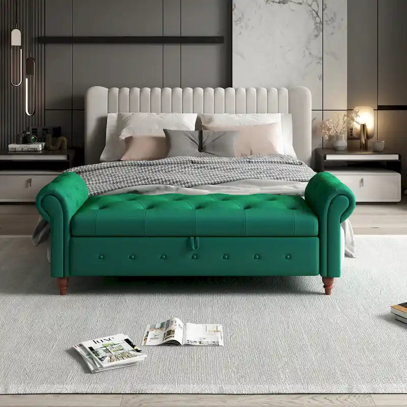 Panca Contenitore Ottomana Trapuntata con Braccioli Arrotondati – 7 Colori, 1 Posto