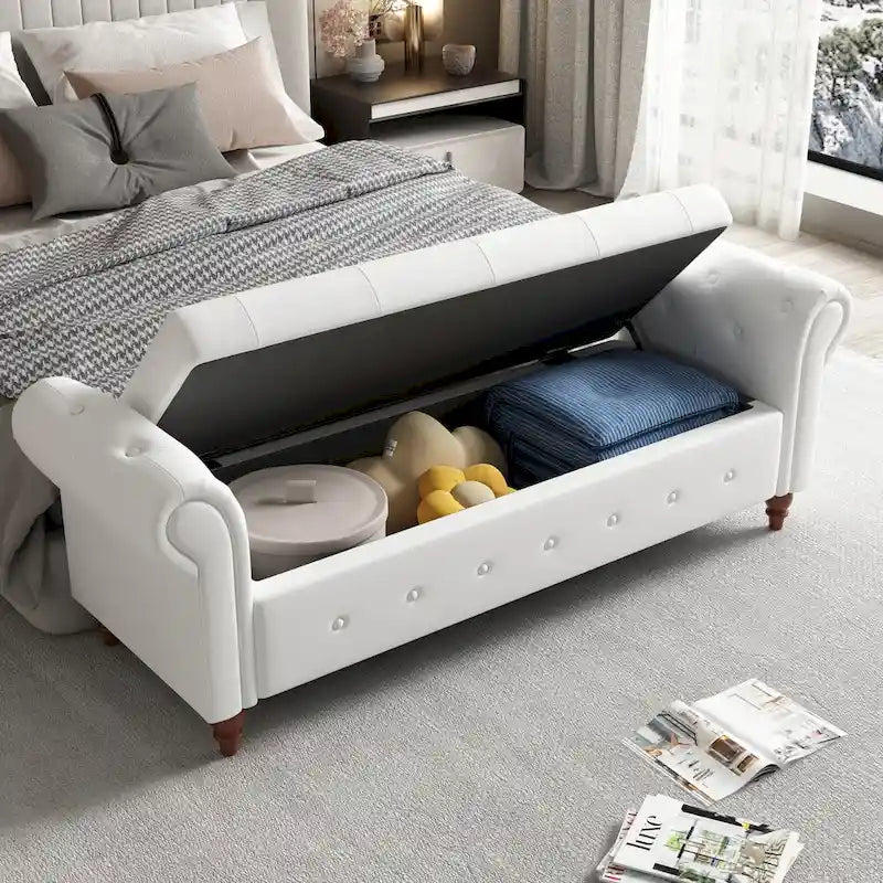 Panca Contenitore Ottomana Trapuntata con Braccioli Arrotondati – 7 Colori, 1 Posto