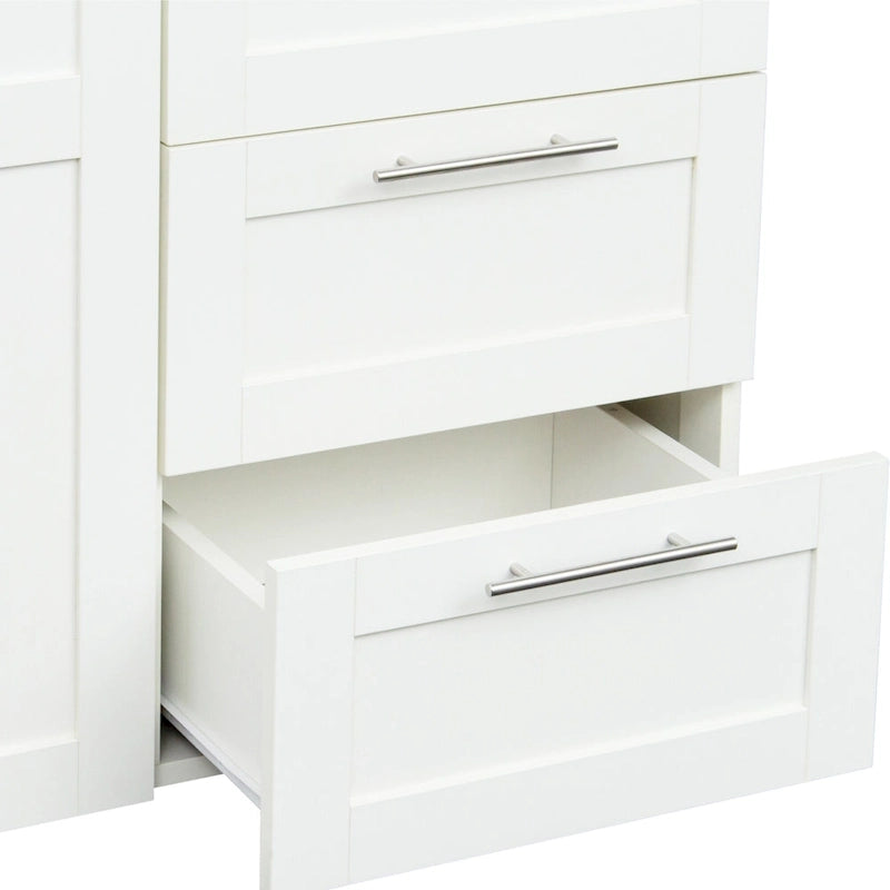 Armadio a muro noce / bianco / rovere con 2 ante, 2 cassetti e 5 vani a giorno