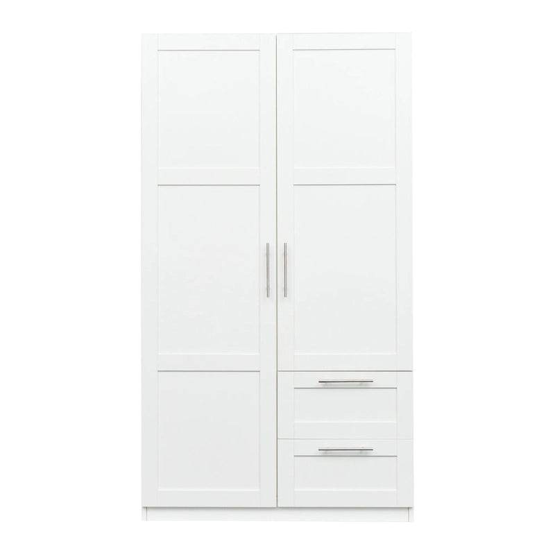 Armadio a muro noce / bianco / rovere con 2 ante, 2 cassetti e 5 vani a giorno